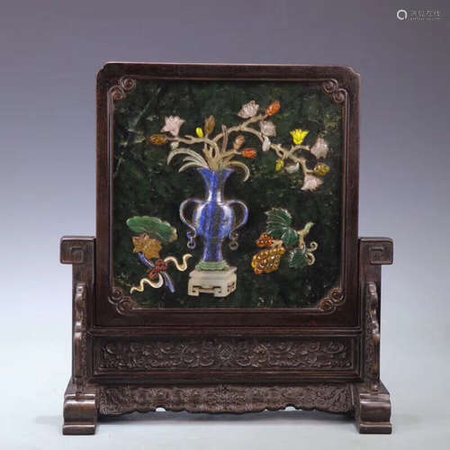 A FLORAL PATTERN ROSEWOOD TABLE SCREEN