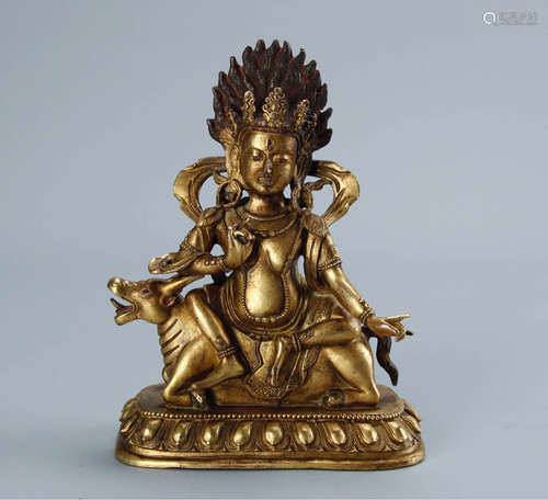 17-19TH CENTURY, A BUDDHA DESIGN GILT BRONZE FIGURE, QING DYNASTY