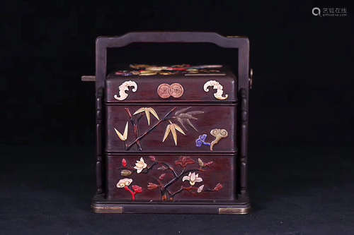 AN OLD SANDALWOOD PORTABLE STORAGE BOX