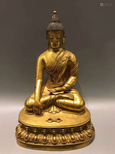 17-19TH CENTURY, A BUDDHA DESIGN GILT BRONZE ORNAMENT, QING DYNASTY