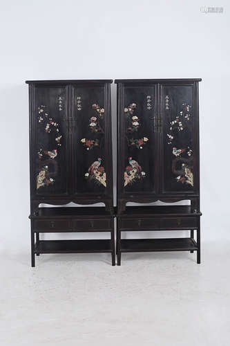 14-16TH CENTURY, A PAIR OF BIRD DESIGN ROSEWOOD CABINET, MING DYNASTY