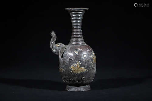 A HUNTING DESIGN  GILT SILVER  BOTTLE