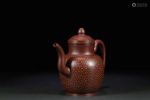 A BABYSBREATH PATTERN PURPLE CLAY TEAPOT