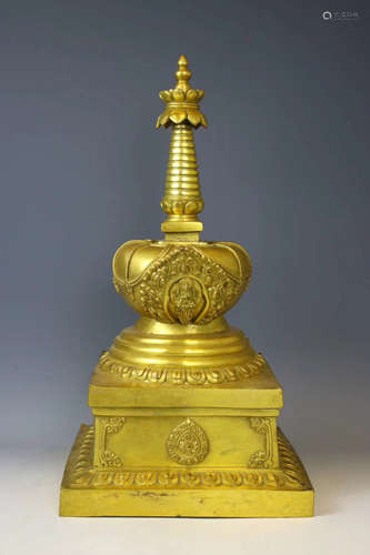 17-19TH CENTURY,  A GILT BRONZE BUDDHA TOWER, QING DYNASTY