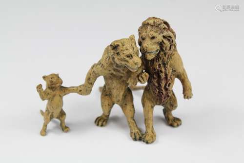 A Continental Cold Painted Bronze of a Lion, Lioness and Cub