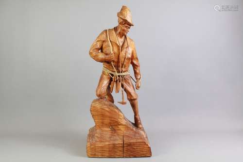 A Vintage Wood Carving of an Alpine Mountaineer