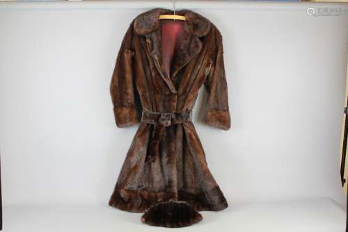 A Vintage black Mink Fur Coat with belt and hat