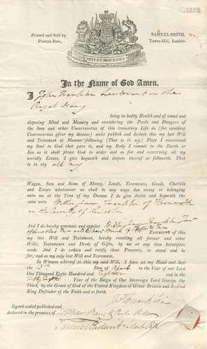 Last Will and Testament of John Franklin, signed (