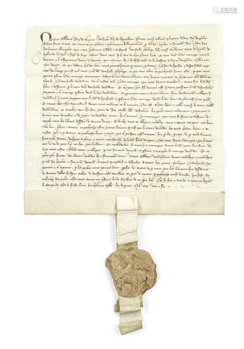 THE MARRIAGE CONTRACT BETWEEN EDWARD III AND PHILIPPA OF HAINAULT, by which Prince Edward [the future Edward III], as Duke of Aquitaine and eldest son of the King of England (