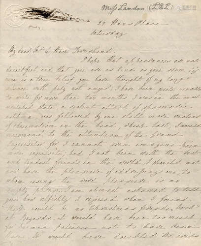 Collection of autograph letters etc., by women writers such as Letitia Landon, Amelia Opie, Agnes Strickland, Harriet Martineau, Caroline Norton, Maria Edgeworth, Isabella Romer with an autograph annecdote by Robert Southey about the bluestocking Elizabeth Carter WOMEN WRITERS