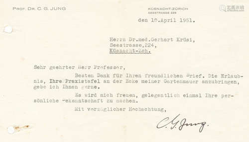 JUNG (CARL GUSTAV) Typed letter signed (