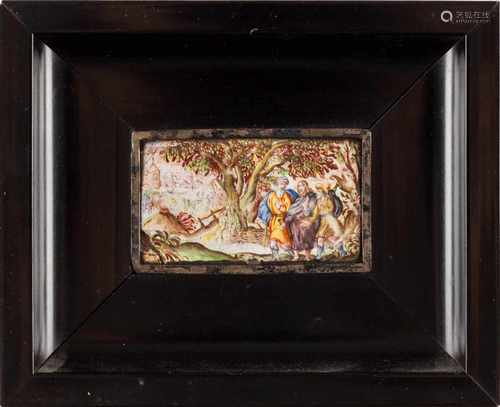 EMAILLE-MINIATUR 'CHRISTUS AUF DEM WEG NACH EMMAUS' Frankreich, 18. Jh. Polychrome Emaillefarben auf