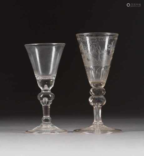 ZWEI POKALE Deutsch, wohl Kassel, um 1730 und später Transparentes Glas mit eingestochener Luftblase