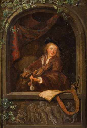 FRANS VAN MIERIS DER JÜNGERE (UMKREIS/SCHULE)1689 Leiden - 1763 EbendaDER VIOLINIST AM FENSTER Öl