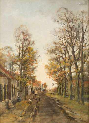 JAN HILLEBRAND WIJSMULLER1855 Amsterdam - 1925 ebendaHerbstliche Dorfstraße Öl auf Leinwand. 86 cm x