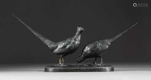 OTTO POERTZEL1876 Scheibe - 1963 CoburgFasanenpaar Bronze, dunkel patiniert. H. 24,5 cm, B. 53 cm.