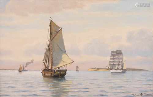 JOHAN JENS NEUMANN1860 Kopenhagen - 1940 ebendaSchiffe vor der Küste Öl auf Leinwand (doubl.). 42