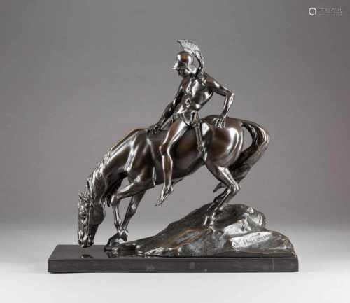 KURT HERMANN HOSAEUS1875 Eisenach - 1958 BerlinAntiker Krieger zu Pferd Bronze, dunkelbraun