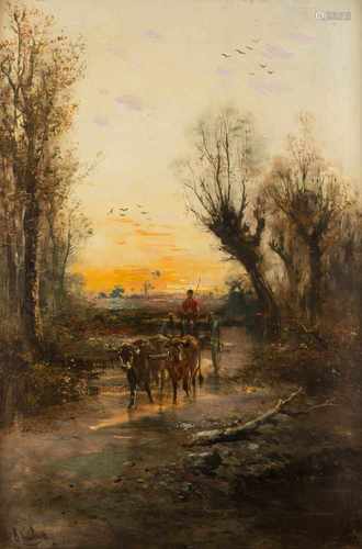 E. VAN LAARTätig um 1900Auf dem Heimweg Öl auf Leinwand (doubl.). 100,5 x 66 cm (R. 114 x 79 cm).