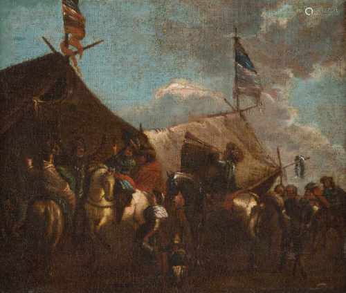 PHILIPS WOUWERMANS (NACHFOLGER)1619 Haarlem - 1668 EbendaREITER VOR DEM MARKETENDERZELT Öl auf