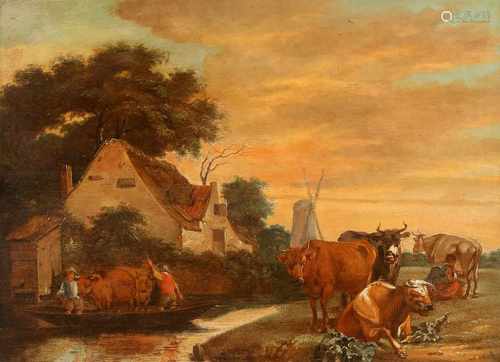 AELBERT CUYP (UMKREIS)1620 Dordrecht - 1691 EbendaABENDSTIMMUNG AUF DEM LANDE Öl auf Holz, teils