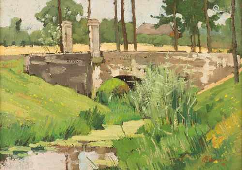 CHRISTIAN HENDRIK HAMMES1872 Andijk - 1965 Hees (Nymwegen) erwähntSteinbrücke an sommerlichem