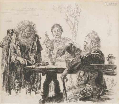 ADOLPH VON MENZEL1815 Breslau - 1905 BerlinITALIENISCH LERNEN Radierung auf chamoisfarbenem