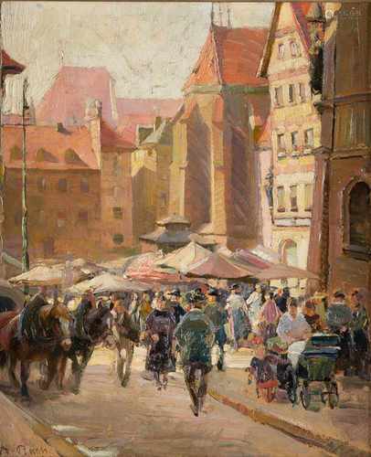 ANDREAS BACH1886 Nürnberg - 1963 ebendaAnsicht von Nürnberg Öl auf Pappe. 31,5 x 26,5 cm (R. 39 x