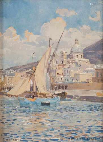 HEINRICH HERMANNS1862 Düsseldorf - 1942 ebendaSegler vor Torre del Greco Aquarell und Gouache auf