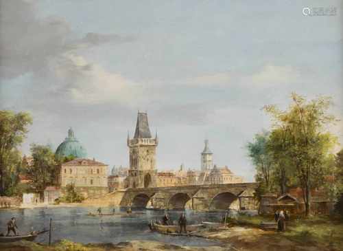 PETER GÖTZ PALLMANNBerlin 1908 - 1966Ansicht von Prag mit Karlsbrücke Öl auf Platte. 49,5 x 65,5