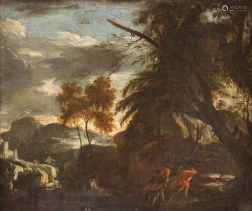SALVATOR ROSA (CIRCLE)1615 Neapel-Arenella - 1673 RomLANDSCHAFT MIT FISCHERN AM FLUSS Öl auf