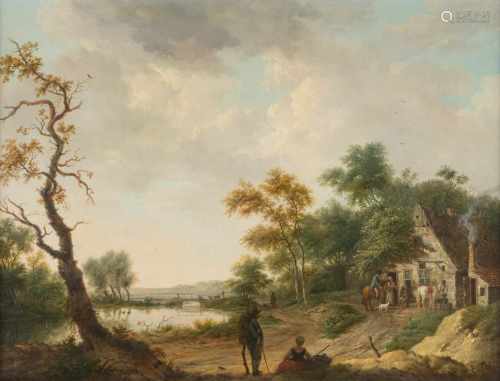 FRANISCUS GERARDUS WIERINGA1750 Groningen - 1817/18 EbendaNIEDERLÄNDISCHE LANDSCHAFT MIT WANDERERN