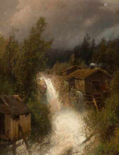 HERMANN OTTOMAR HERZOG1832 Bremen - 1932 Philadelphia (USA)Alte Wassermühle am reißenden Wildbach Öl