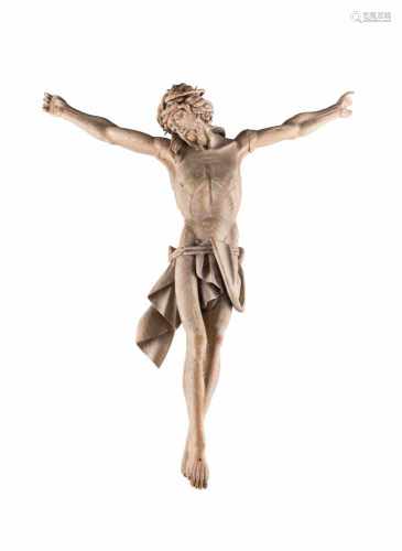 GROSSFORMATIGER KORPUS CHRISTI Süddeutsch, 18. Jh. Holz, plastisch geschnitzt, farbig gefasst. 64 cm