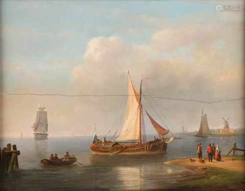 PETER HENDRIK THOMAS1814 Bielefeld - 1866 UtrechtFischer in stillem Gewässer Öl auf Holz. 37 x 48,