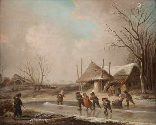 ANDRIES VERMEULEN1763 Dordrecht - 1814 AmsterdamWINTERLANDSCHAFT MIT SCHLITTSCHULÄUFERN Öl auf