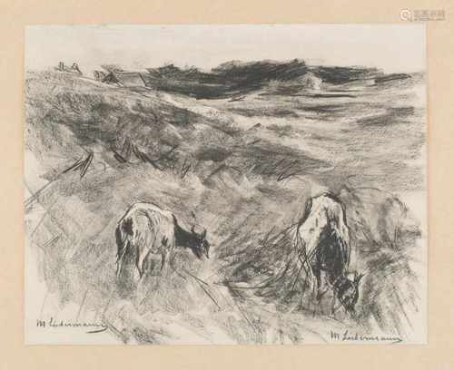 MAX LIEBERMANN1847 Berlin - 1935 ebendaGRASENDE ZIEGEN IN DEN DÜNEN Lithografie auf chamoisfarbenem,