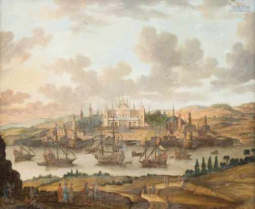 PIETER VAN DE VELDE (ATTR.)1634 Antwerpen - 1723/24 EbendaANSICHT EINER STADT AM BOSPORUS VERMUTLICH