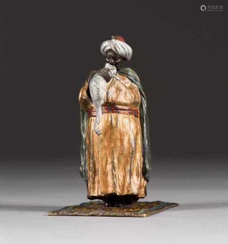 FRANZ XAVER BERGMANN1861 - 1932 war tätig in WienTrompe-l'oeil Figur Bronze, farbig gefasst. H. 12