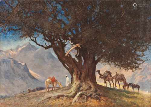 FRITZ GROTEMEYER1864 Münster - 1947 EbendaRast unter einem Baum am Dschebel Musa (Sinai) Öl auf