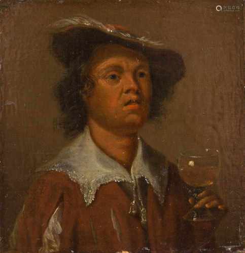 ADRIAEN VAN OSTADE (SCHULE)1610 Haarlem - 1685 EbendaDER WEINTRINKER Öl auf Holz. 13,5 cm x 13 cm.