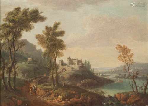 NORBERT JOSEPH GRUND1717 Prag - 1767 EbendaFLUSSLANDSCHAFT MIT FESTUNGSANLAGE UND PERSONENSTAFFAGE