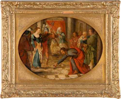 AMBROSIUS FRANCKEN I. (SCHULE)1544 Herenthals - 1618 AntwerpenCHRISTUS UND DIE EHEBRECHERIN Öl auf