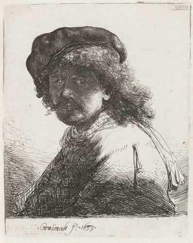 REMBRANDT HARMENSZOON VAN RIJN1606 Leiden - 1669 AmsterdamSELBSTBILDNIS MIT DER SCHÄRPE UM DEN HALS,