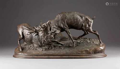 PIERRE JULES MÈNE1810 Paris - 1879 ebendaKämpfende Hirsche (Ausführung um 1890) Bronze- und