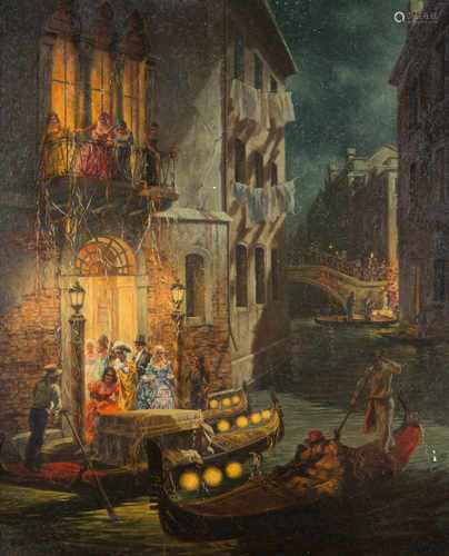 OSKAR BRAUN1909 - ?Venezianische Gesellschaft bei Nacht Öl auf Leinwand. 100 x 80,5 cm (R. 126 x 106