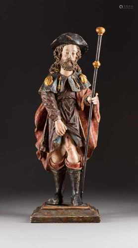 HEILIGER ROCHUS Spanien, 17. Jh. Holz, plastisch geschnitzt, polychrom gefasst, teils vergoldet,