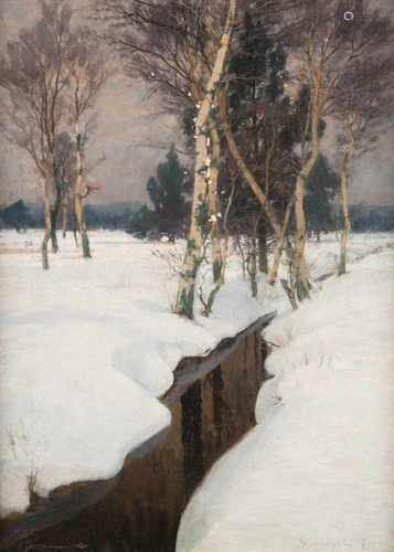 FRANZ SCHREYER1858 Leipzig - 1936 ?Wintertag Öl auf Leinwand. 104,5 x 77 cm (R. 118 x 90 cm).