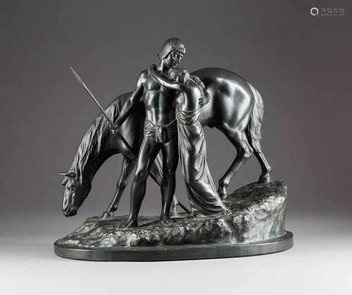 ALBIN DÖBRICH1872 - 1945 war tätig in ÖsterreichDer Abschied Keramik, dunkel gefasst. H. 46 cm, B.