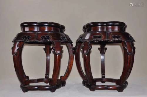 PAIR RED WOOD CARVED CHAIRS